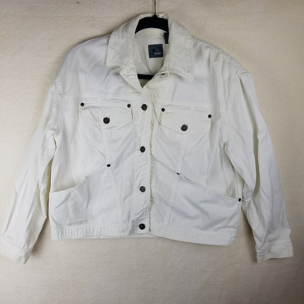 Lizwear Denim Jacket Womens L White Good Cotton Button Up Trucker Vintage 90s